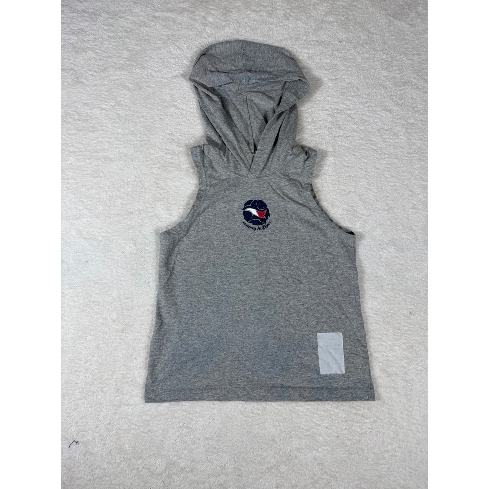 Tommy Hilfiger Sleeveless Hoodie Kids Large Grey Vintage Logo Sporty Tank